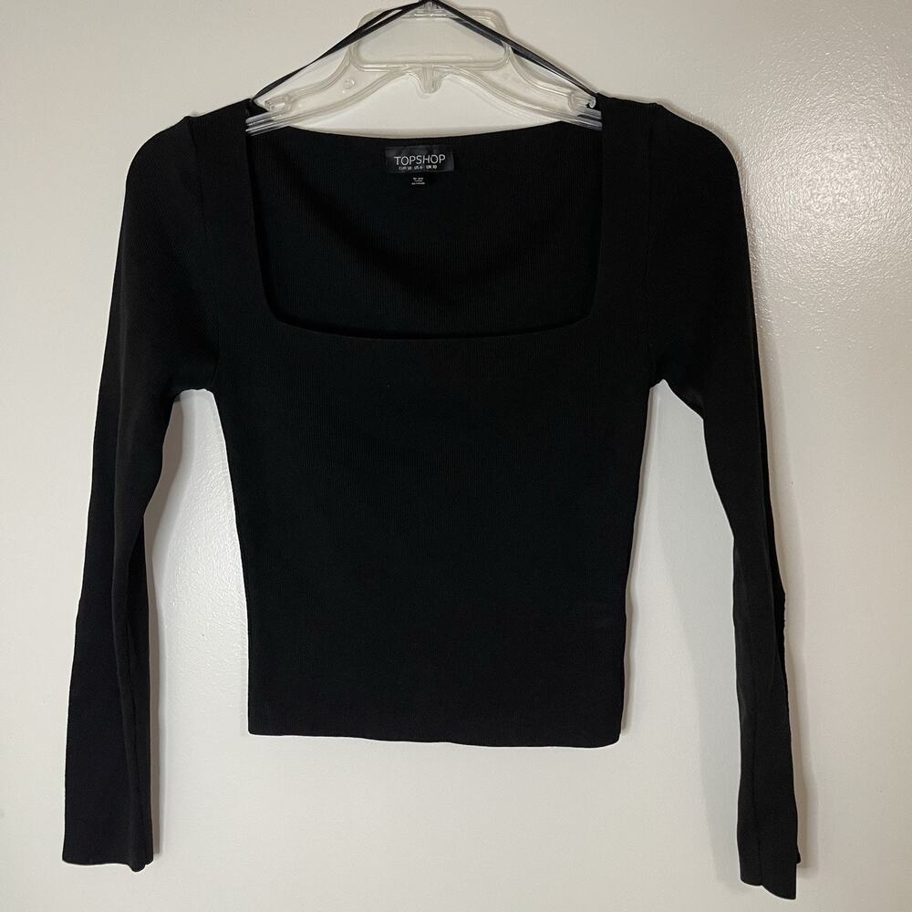 TOPSHOP black ribbed square neck cropped long sleeve top size US 6